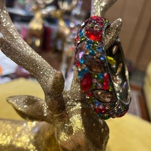 Gorgeous Multicolor Brass/Glass Gemstone Oval Bangle Hinge Bracelet